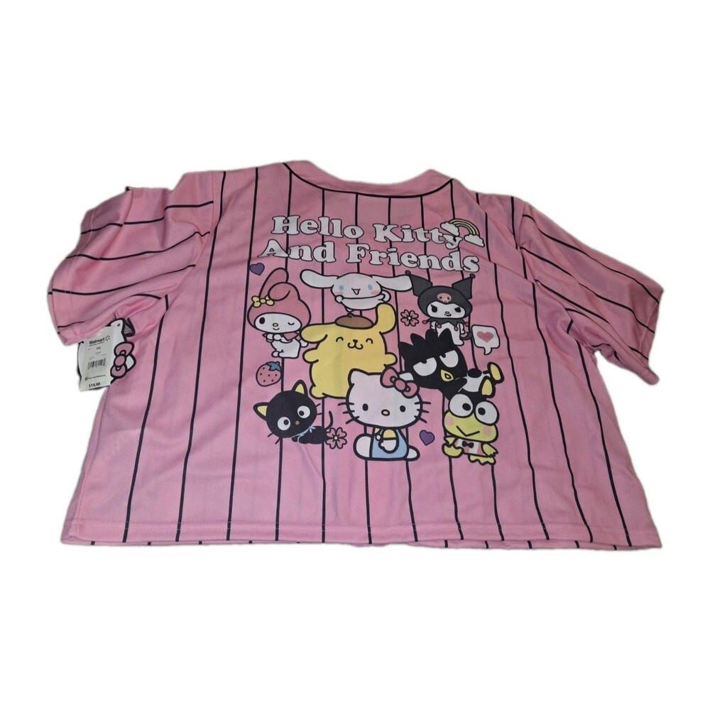 NWT Hello Kitty & Friends Jersey Crop Top Womens XXL Pink Cropped Baseball